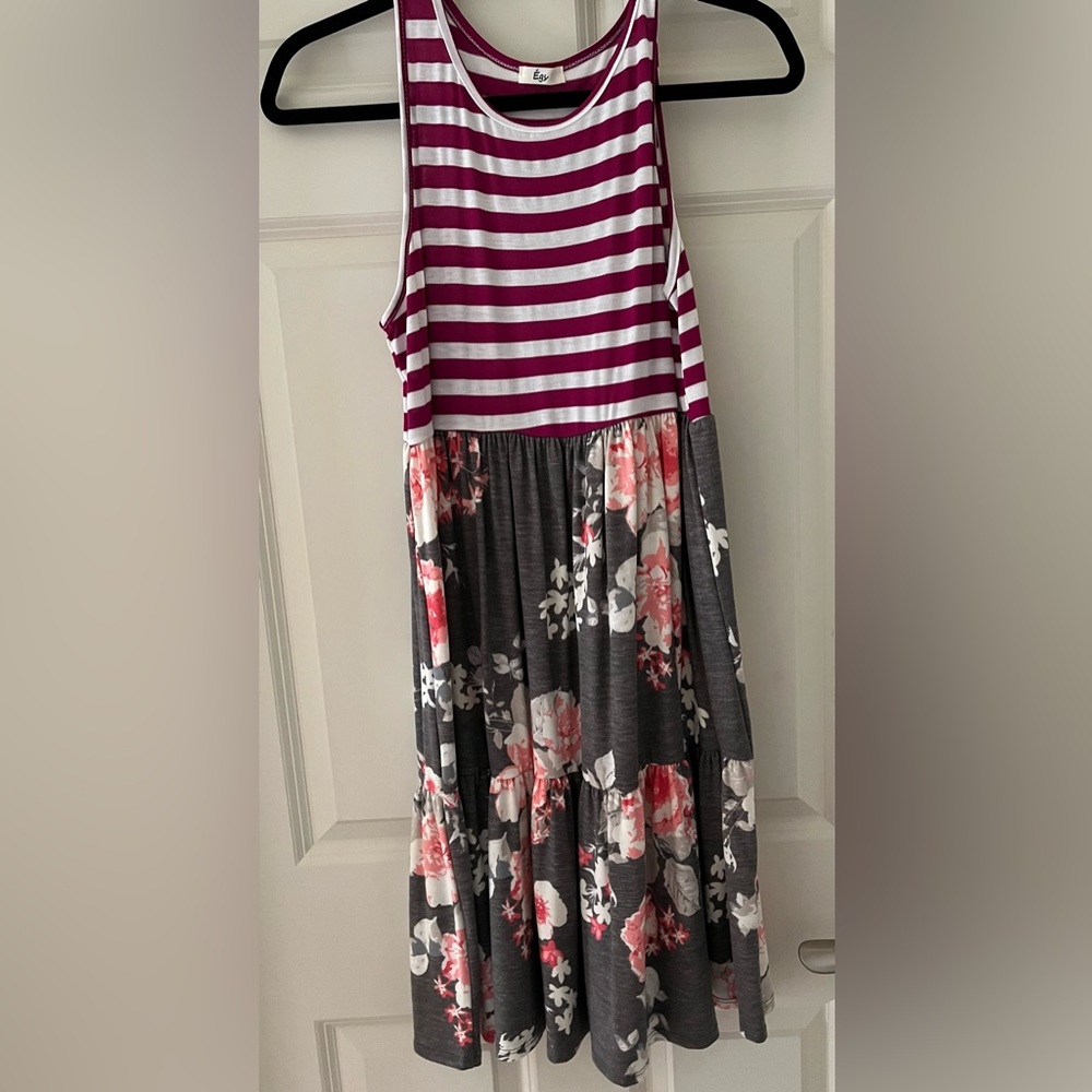 Multi print sleeveless sundress, size M floral and stripes, stretch comfortable